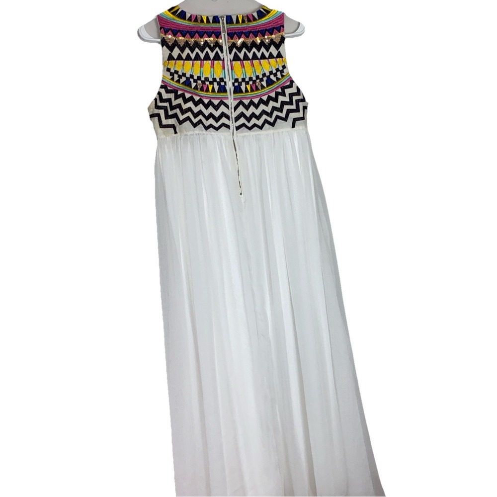 Embroidered Aztec Flowy Chiffon Dress  Formal Prom Gown Vivi Party Princess Med - Picture 9 of 9